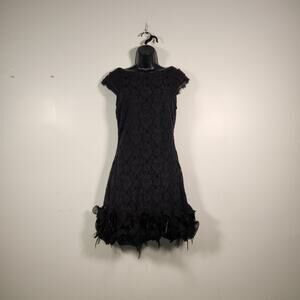 LA NOUVELLE RENASSAINCE Mini Dress Wns 6 Black Lace Feathers Whimsigoth Cocktail